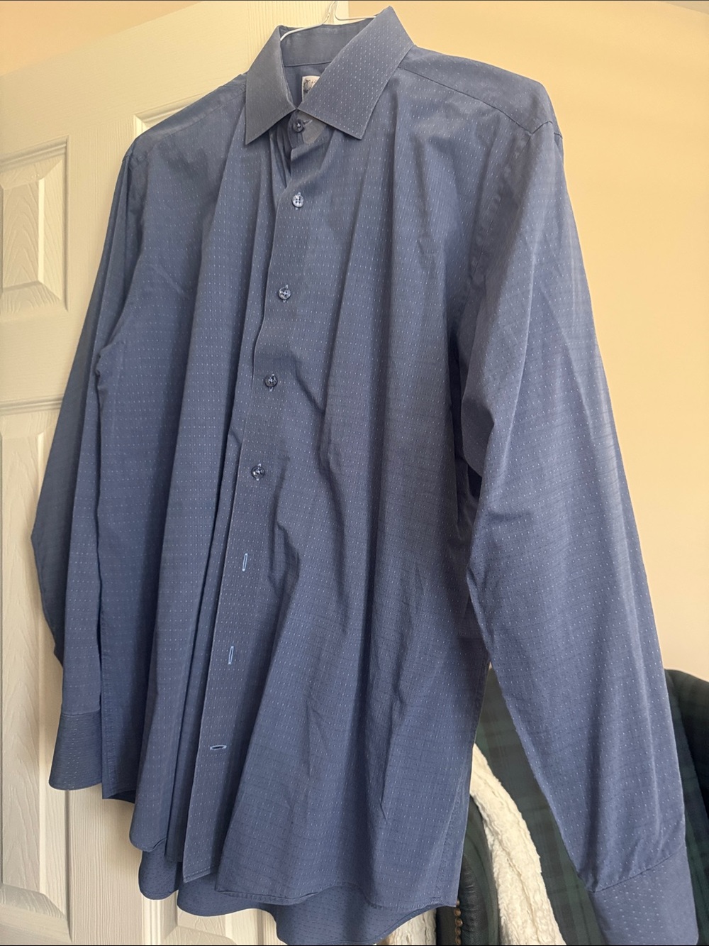 Lorenzo Uomo Men's Navy Blue Dress Shirt with Micro Dot Pattern